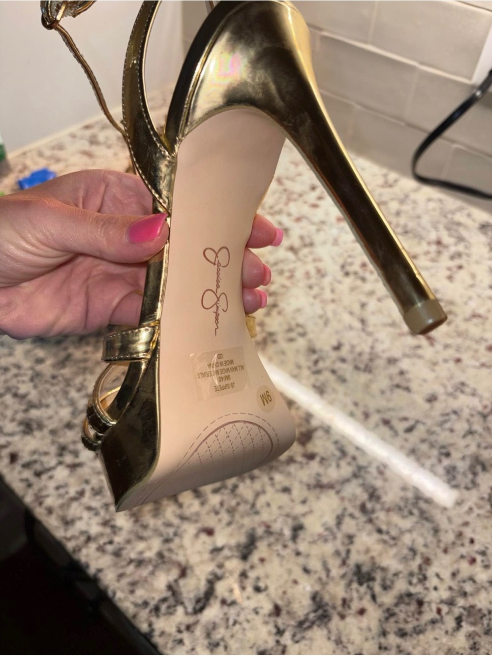 Jessica Simpson Metallic Gold Platform T-Strap Heels - Picture 3 of 3